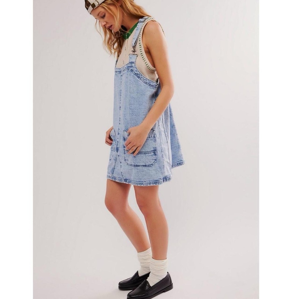 We The Free Blue Overall Mini Dress
